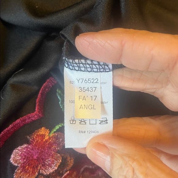 VENUS Black Sheer Blouse with Pink and Green Floral Embroidery - Picture 13 of 13